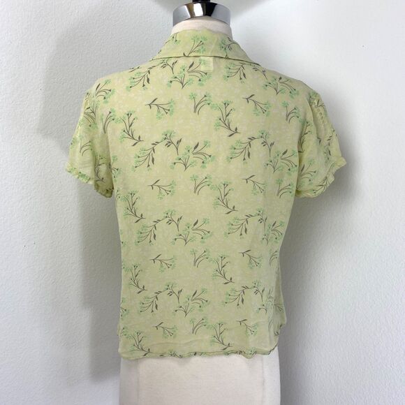 Vtg Y2k Old Navy Lime Green Sheer Silk Blouse Large Whimsy Fairy Peasant Boho - Picture 6 of 9